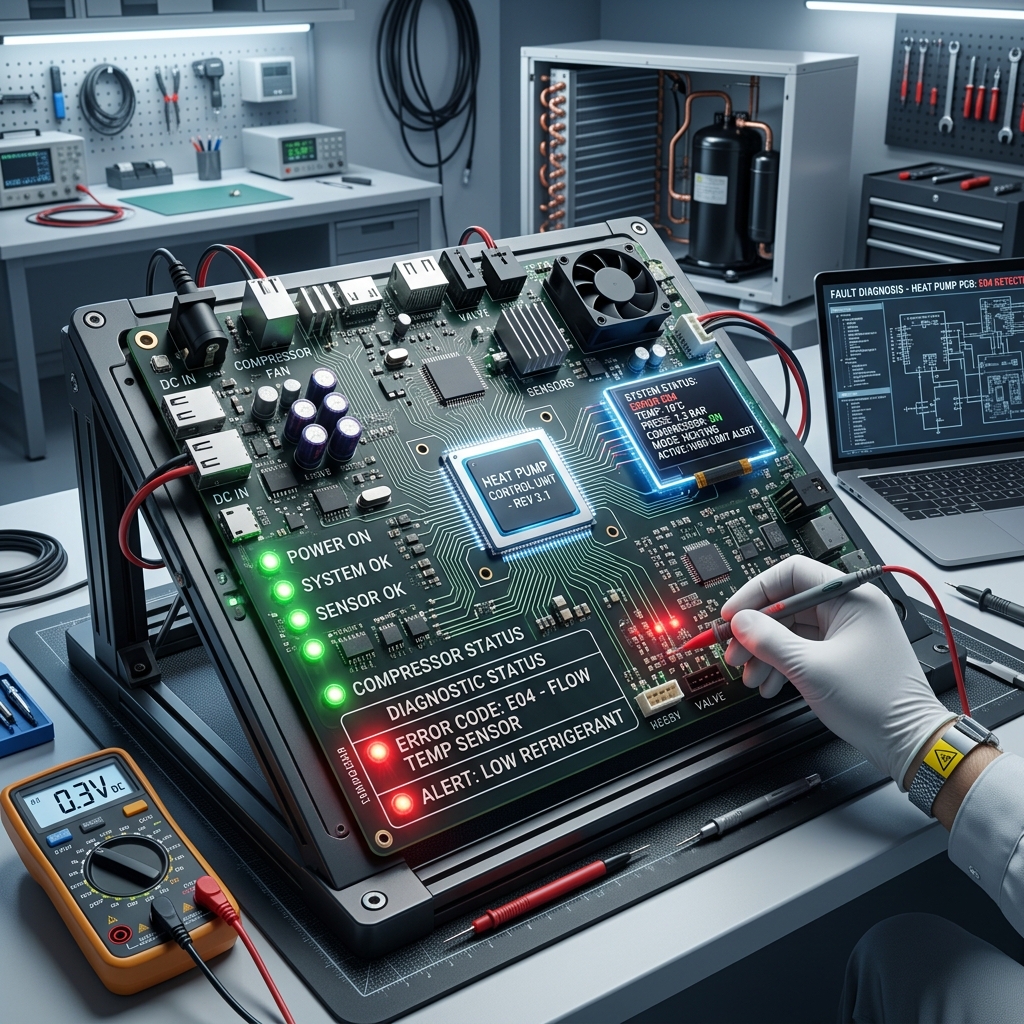 Diagnostic d'une carte mère de PAC avec des alertes LED rouges