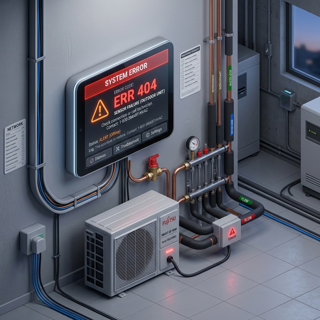 Interface de thermostat intelligent affichant un code d'erreur